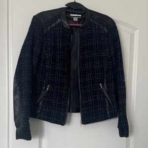 Christopher & Banks Black Textured Blazer with Leather Details